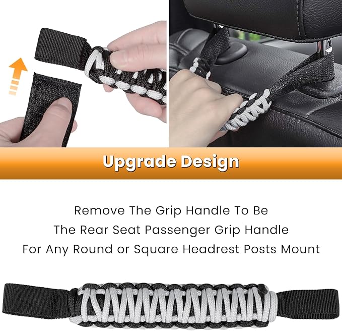 E-cowlboy Roll Bar Grab Handles Grip Handle for Jeep Wrangler JK JKU JL JLU TJ YJ Sports Sahara Freedom Rubicon Unlimited Gladiator JT 1955-2023 UTV ATV Accessories Premium 550 Paracord (Gray 2 Pack)