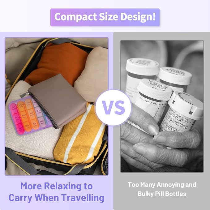 ASprink Pill Organizer 3 Times a Day, Large Pill Case with 21 Compartment Travel Pill Organizer, to Hold Vitamins, Medicine