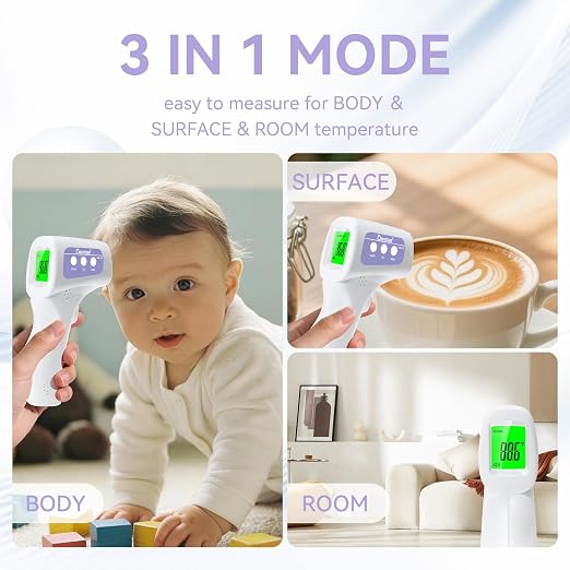 Berrcom 3-in-1 Non-Contact Infrared Forehead Thermometer, Purple | Digital fever check temperature gun for baby, infant, kids & adults, batteries included, fast accurate reading, JXB-178