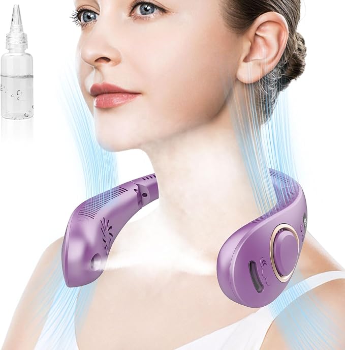 Portable Neck Fan Rechargeable,Bladeless Misting Fan Around Neck Fans that Blow Cold Air,Wearable Cooling Fan Mister Over the Neck,Headband Mobile Nevk Cooler Best Gifts for Women Men Adults