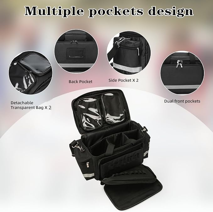 Medical Bag Empty Emergency Bag First Responder Bag First Aid Bag Home Health Empty First Aid Storage with Detachable Divider Medical Supplies