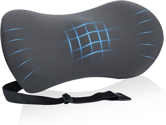 Lumbar Support Pillow for Office Chair and Car Seat, Lumbar Pillow with Adjustable Strap, Memory Foam Back Pillow for Lower Back Pain Relief, Back Support Pillow for Sitting, Driving, Traveling