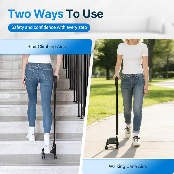 Adjustable Stair Climbing Assist Cane for Seniors, Half Step Stair Walker Aid for Walking Up Down, Portable Stair Lift Cane, Stability Walking Sticks - Step Stair Assist Device for Safety & Mobility