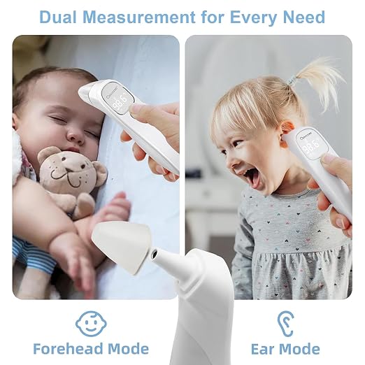 Berrcom 2-in-1 Infrared Forehead Ear Thermometer Medical All Ages | 1s fast reading digital thermometer with LED display & auto shut off, magnetic probe design for forehead and ear use