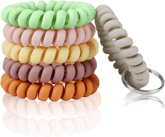 BIHRTC Stretchy Wristlet Keychain Bracelet, Spiral Coil Spring Key Ring | Flexible Hands-Free Key Wristband for Office ID Badge, Gym, School, Hotel and Pool Locker Keys