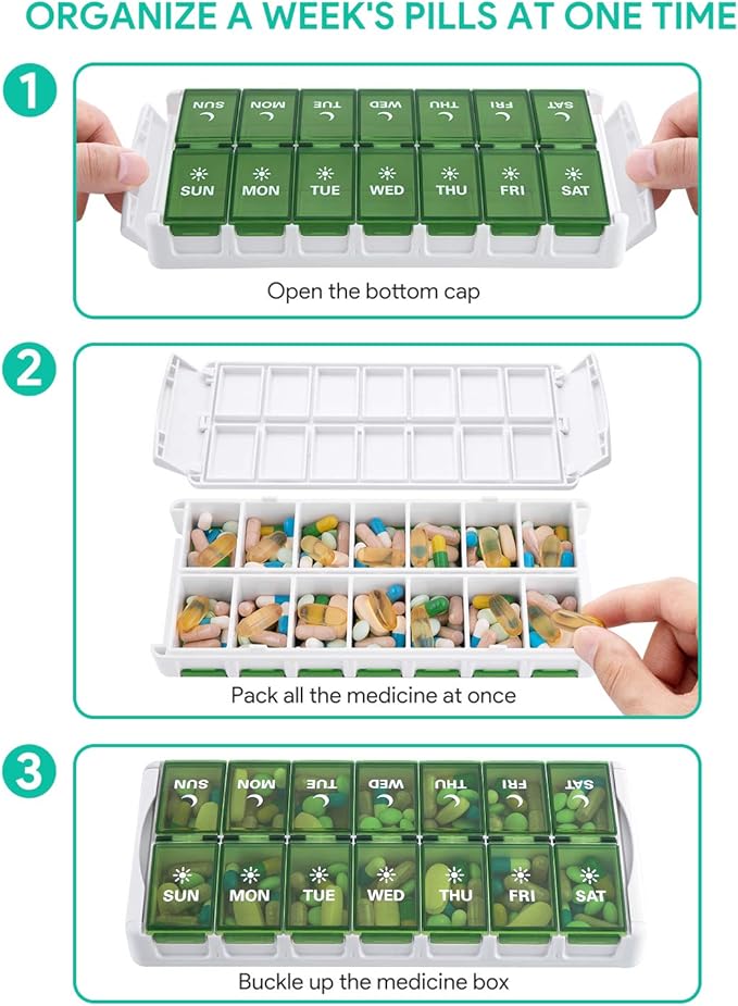 TookMag Weekly Medicine Pill Organizer 2 Times a Day, Easy Fill AM PM Pill Box, Large Capacity Quick-Refill 7 Day Pill Cases for Pills/Vitamin/Fish Oil/Supplements (Patent Registered)
