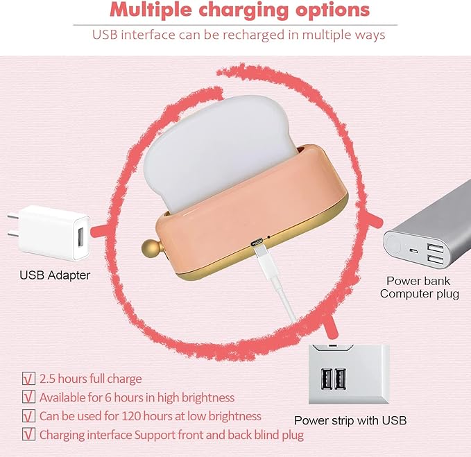 QANYI Cute Desk Decor Toaster Lamp, Kawaii LED Toast Bread Night Light Rechargeable and Portable Light with Timer, Christmas Gifts Ideas for Baby Kids Girls Teens Teenages