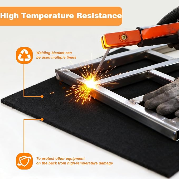 CARDI Fireproof Carbon Welding Blanket 1PCS 18x24 Inch Thickness 0.2 Inch Heat Resistant Fabric Up To 1900°F Heat Shield Resistant Mat for Soldering, Firepit, Grill, Welding Supplies