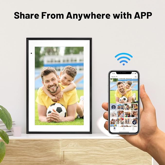 Digital Picture Frame 10.1 Inch WiFi Digital Photo Frame IPS HD Touch Screen Smart Cloud Photo Frame with 32GB Storage, Auto-Rotate, Easy Setup to Share Photos or Videos Remotely via AiMOR APP