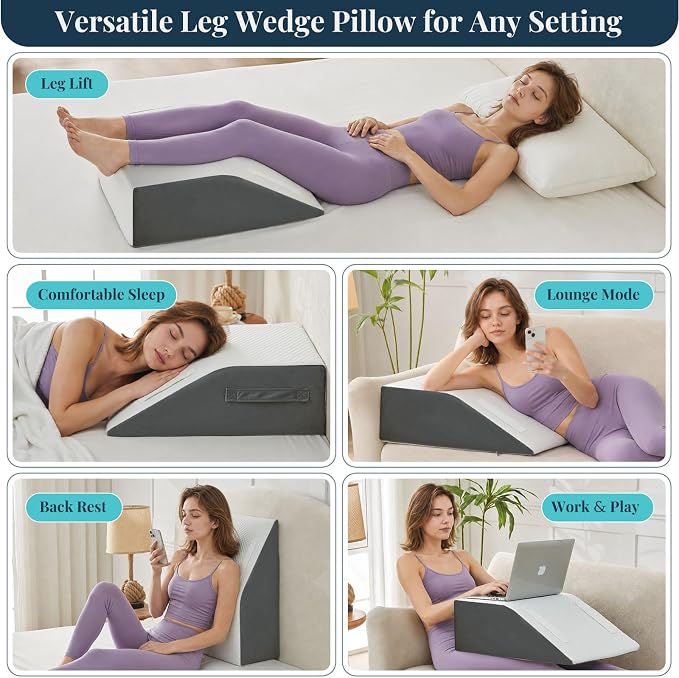 Yojoker Leg Elevation Pillow Blood Circulation, Memory Foam Wedge Pillow for Legs Swelling, Leg Elevation Pillows for After Surgery, Knee Wedge Pillow for Sleeping Back Hip Ankles Relief Dark Grey