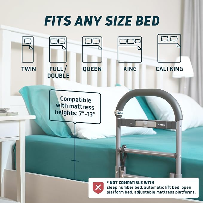 Lunderg Bed Assist Rail for Seniors with Motion Light & Non-Slip Grab Bar | Easy to Install Bed Rails for Elderly Adults Safety & Post-Surgery - Helps Reduce Falls & Support Independence