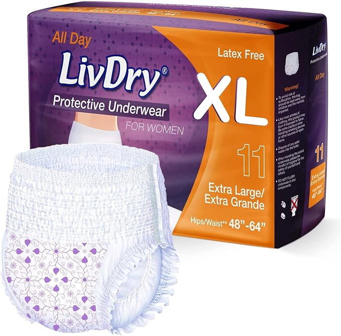 Livdry XL Adult Diapers Women Overnight, Ultimate Max Absorbency, All Day or Night Protection, Extra Large (11 Count)