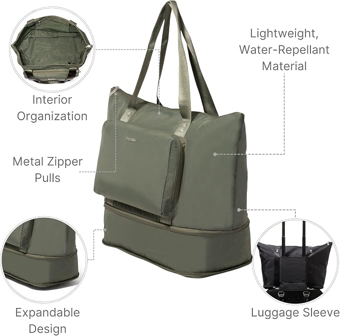 Baggallini Carryall Expandable Lightweight Travel Tote 22" Packable Folding Compact Nylon Washable Weekender w/Luggage Sleeve