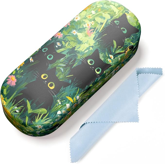 Hard Shell Leather Sunglasses Case,Classic Fashionable Cute Large Glasses Case for Women Men,Sunglass Eyeglasses