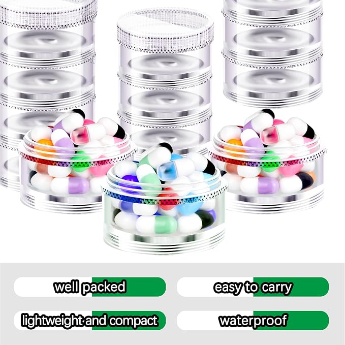 Sieral 6 Pack 7 Day Stackable Pill Organizers Round Pill Organizer Case Stackable Weekly Supplements Vitamins Individual Storage Container Boxes Holder Dispenser with Lids for Travel Medicine, Clear