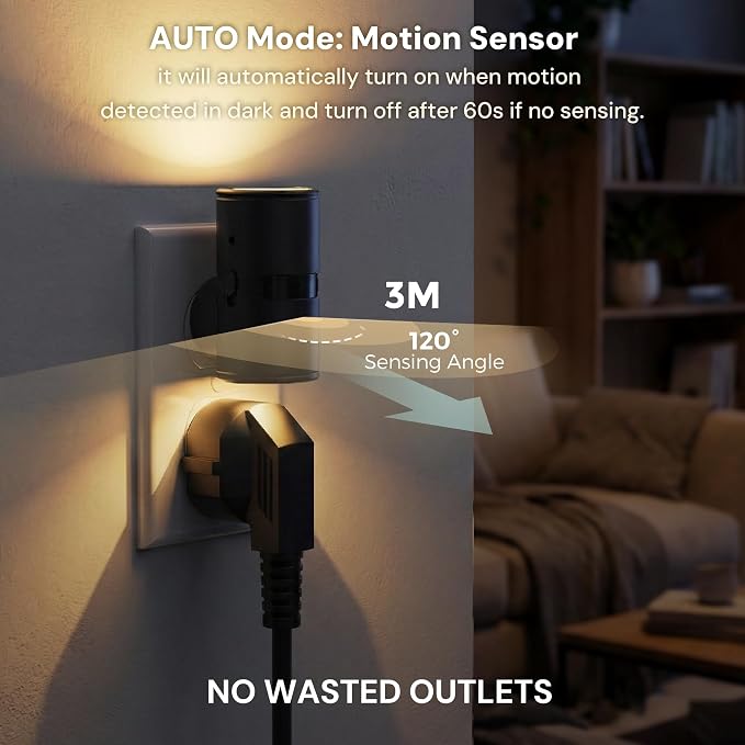 L LOHAS LED Motion Sensor Night Light, Mini Motion Activated Night Lights Plug into Wall, Rotating Motion Sensor Light Indoor, Amber-3000K-5000K, 10%-50%-100% Lumen, Hallway Bedroom Stairway, 4 Pack