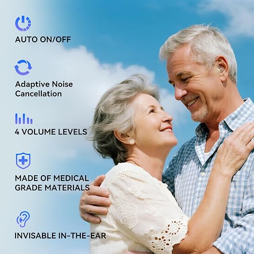 OTC Hearing Aids for Seniors - Rechargeable Invisible Hearing Aids with AI Noise Cancellation, 100+ Hours Battery Life, Comfort Fit Ear Canal Design