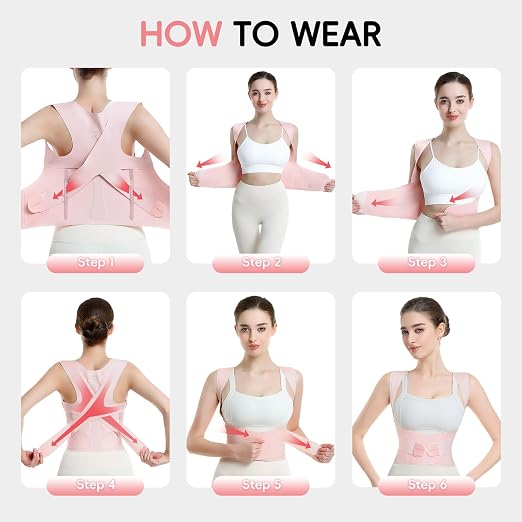 babaka Posture Corrector for Women, Invisible Lightweight Adjustable Back Brace for Upper and Lower Back Pain Relief, Hunchback, Hump, Scoliosis, Thoracic, Spine Corrector Under Clothes (Pink, Large, Waist: 35''-42'')