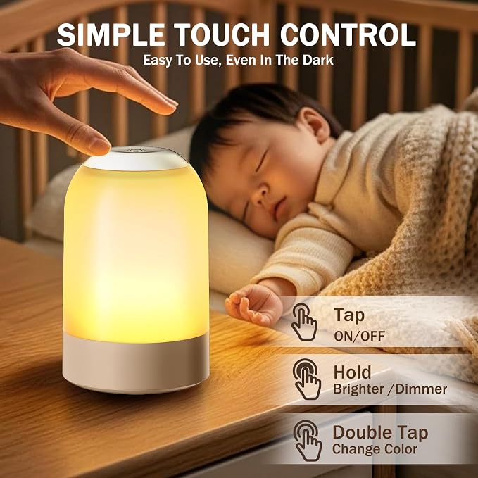 G Keni Portable Night Light, Rechargeable Touch Nightlight with Amber Warm White Light, Dimmable Egg Night Light with 1H Timer, Cordless Bedside Lamp for Baby Nursery, Kids, Bedroom & Nightstand