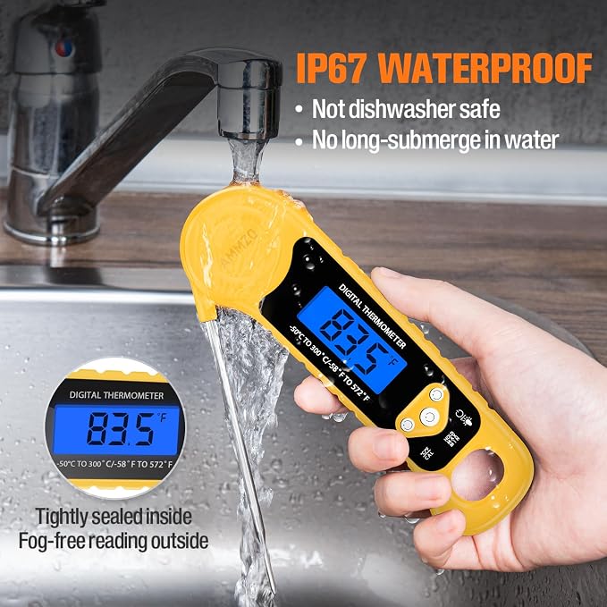 AMMZO Meat Thermometer Digital, Instant Read Food Thermometer - Waterproof w/Backlight for Cooking, Candy, Deep Fry, BBQ, Grill, Candy Making Accessories, Gifts for Men Women(Yellow)