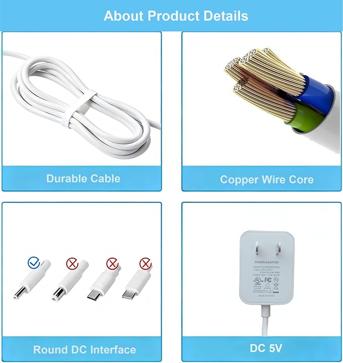 for Aura Frame Power Cord Replacement, UL Listed Charger for Aura Carver AF900 AF100 Digital Picture Frame with 5FT Charging Cable