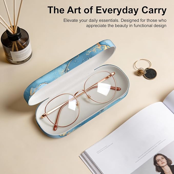 Hard Shell Leather Sunglasses Case,Classic Fashionable Cute Large Glasses Case for Women Men,Sunglass Eyeglasses