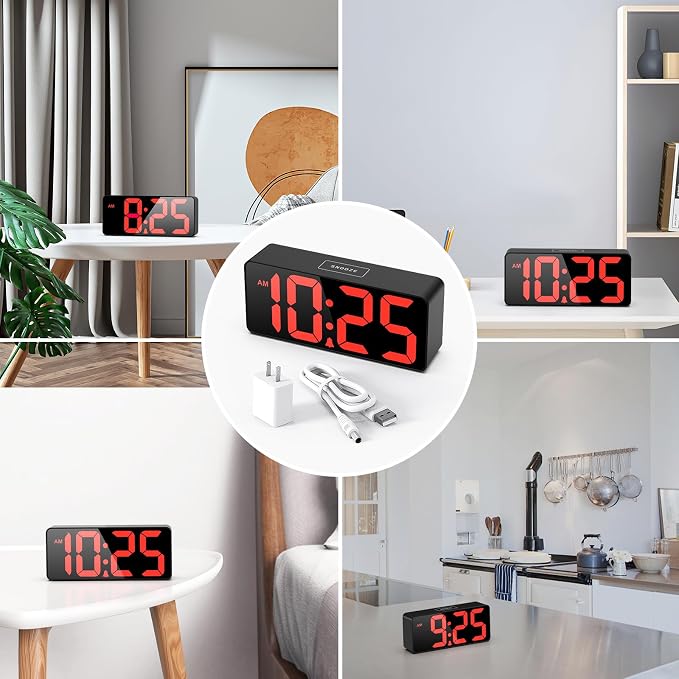 Welgo 7.5 Inches Oversized Digital Alarm Clock for Visually Impaired | 0-100% dimmer, large easy-read numbers, adjustable volume, USB charging port, snooze, outlet-powered for bedroom
