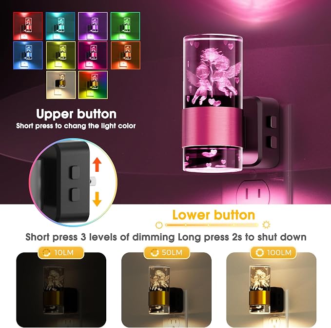 L LOHAS LED Night Lights Plug into Wall, Dusk to Dawn Sensor Nightlight | 9 Colors Changing, Adjustable Brightness, Acrylic Decorative Night Lights for Bathroom, Wedding, Birthday Gift