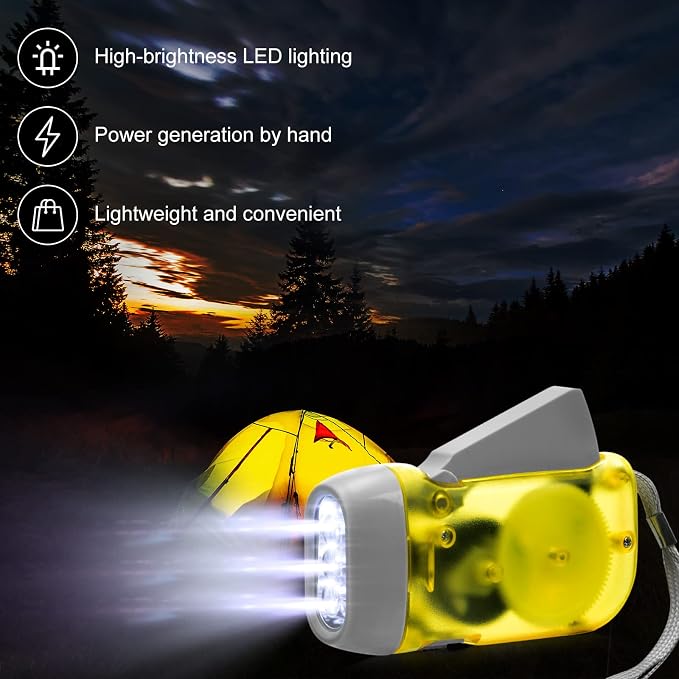 Mudder 24 Pack Hand Crank Flashlight No Battery Emergency Flashlight, Self Powered Portable Light Dynamo Torch for Survival Kit Outdoor Hiking Emergency(Yellow, Green, Blue, Red)