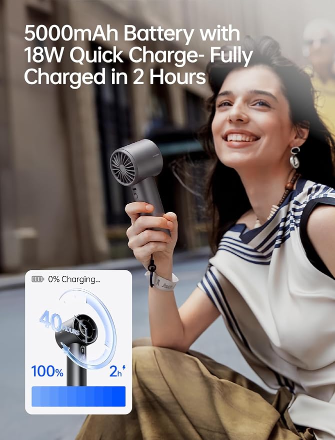 JISULIFE Handheld Fan Pro1S - Next-Gen Airflow: Up to 40H Runtime | Metal Body-Enduring Quality, 1-100 Speed Scroll Wheel, 5000mAh-Portable Fan for Travel, Gifts for Women Men(Starry Grey)