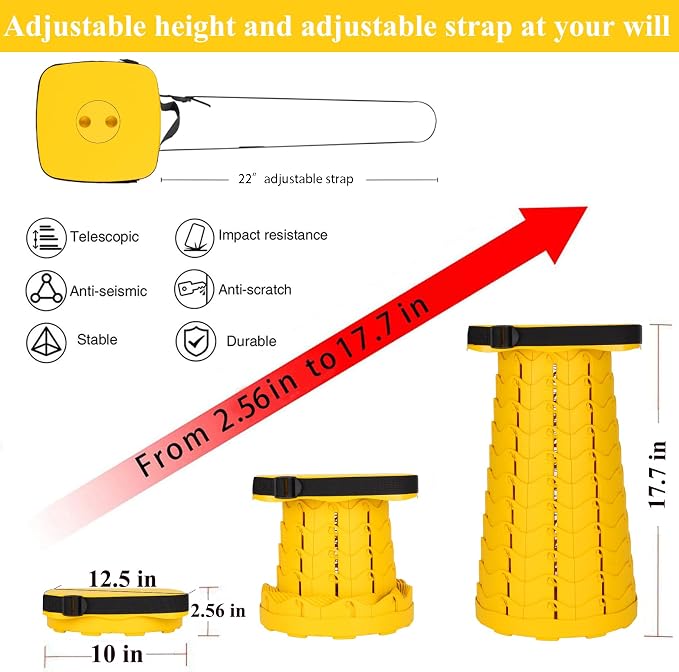 Fishboy Upgraded Collapsible Stool, 400lbs Max Weight, Lightweight But Sturdy, Portable Retractable Folding Telescoping Foldable Camping Stool for Adults Outdoor Fishing Hiking BBQ