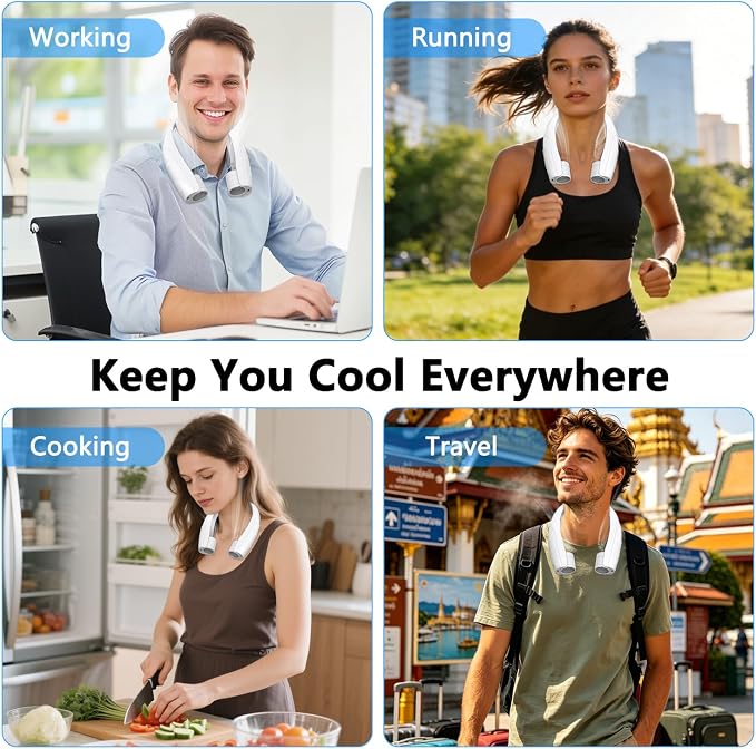Neck Fan, 6000mAh USB Rechargeable Hands Free Personal Fan, 6 Speeds Adjustable Portable Neck Fans, Faster Cooling Wearable Fan, Ultra Quiet for Outdoor, Travel, Home, Office - White