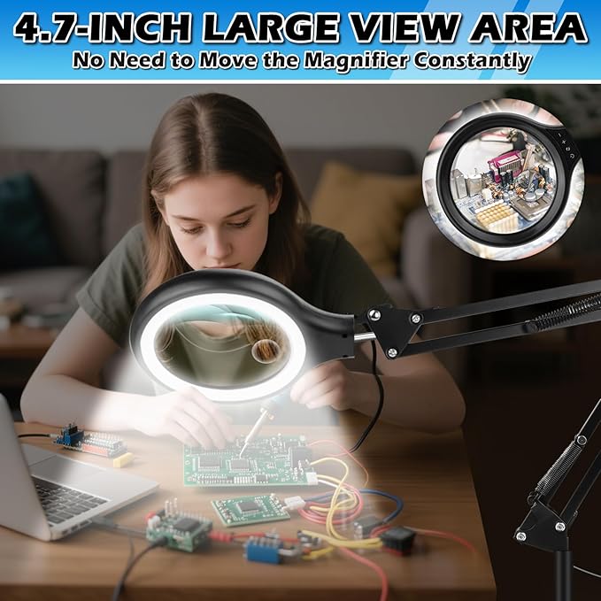 Large 30X 10X Floor Magnifying Glass with Light and Stand,2 in 1 Adjustable Height Floor Magnifying Lamp,Lighted Magnifiers for Hands Free Close Work, Sewing,Crafts, Reading,Hobbies