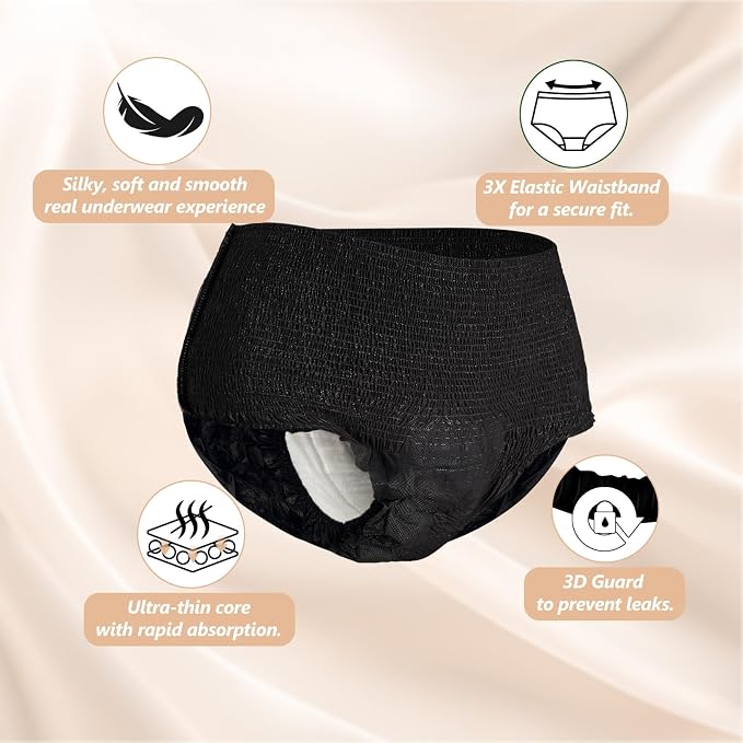 MOLLIS Disposable Period Underwear, Postpartum Panties, S/M, Black, 8Ct | Heavy Flow Period Underwear, Superior Absorbency, Leak Proof Design, Maternity Knickers, Soft Comfort Fit, Unscented