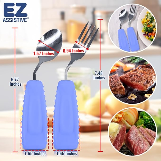 Adaptive Utensils, Weight Utensils for Tremors and Parkinson Patients, Utensil Set Spoon and Fork for Elderly (Left Hand - 1 Set Purple Spoon and Fork)