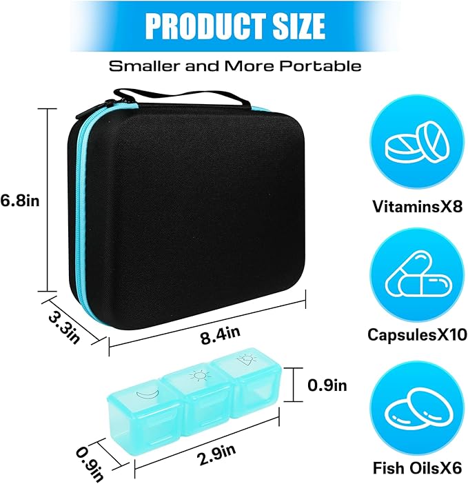 Monthly Medicine Pill Organizer 2 Times a Day, Travel Pill Box with Labels and Pill Cutter, Medication Organizer with 31-Day Compartments, Portable Vitamin Holder Storage Case with Hard Shell