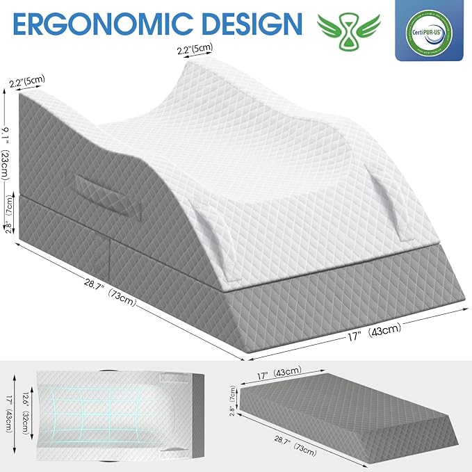 TranquilRelax Elevation Pillows for Leg After Surgery, Memory Foam Adjustable Wedge Pillow for Injury or Rest, Ankle Pillow for Sleeping Blood Circulation, Grey/Double Leg