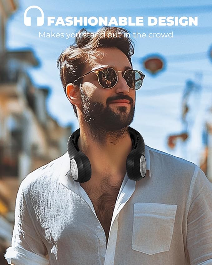 Neck Fan with 4000mAh Rechargeable Battery & LED Display, Portable Personal Cooler for Women/Men, 3-Speed Bladeless 360° Cooling Fans, Stylish Gift for Gym/Travel/Office, Carbon Fiber Black