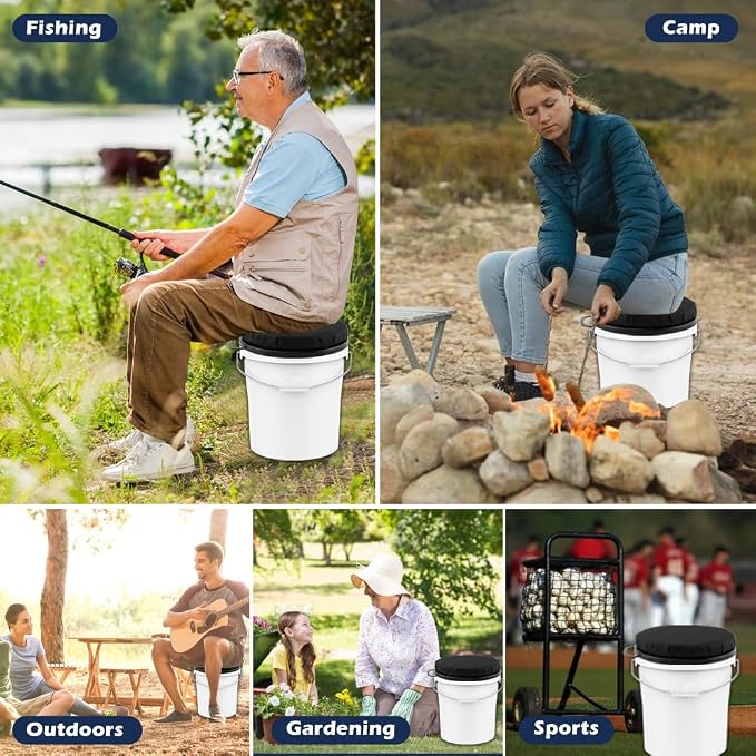 5 Gallon Bucket Seat, 360-Degree Swivel Bucket Seat Cushion with Waterproof Cover, Bucket Seat Lid for Fishing, Gardening, Hunting and Camping