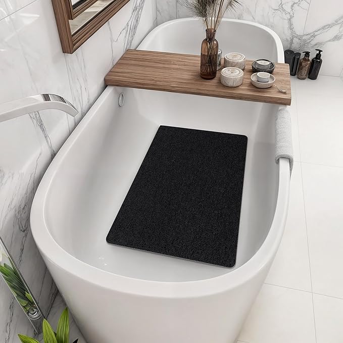 Bathtub Mat Non Slip, 30x17 Inch Shower Mats for Inside Shower, PVC Loofah Bathroom Mat Quick Dry with Drain Hole, Phthalate-Free Bath Mats for Shower Bathroom Tub and Wet Areas (Black)