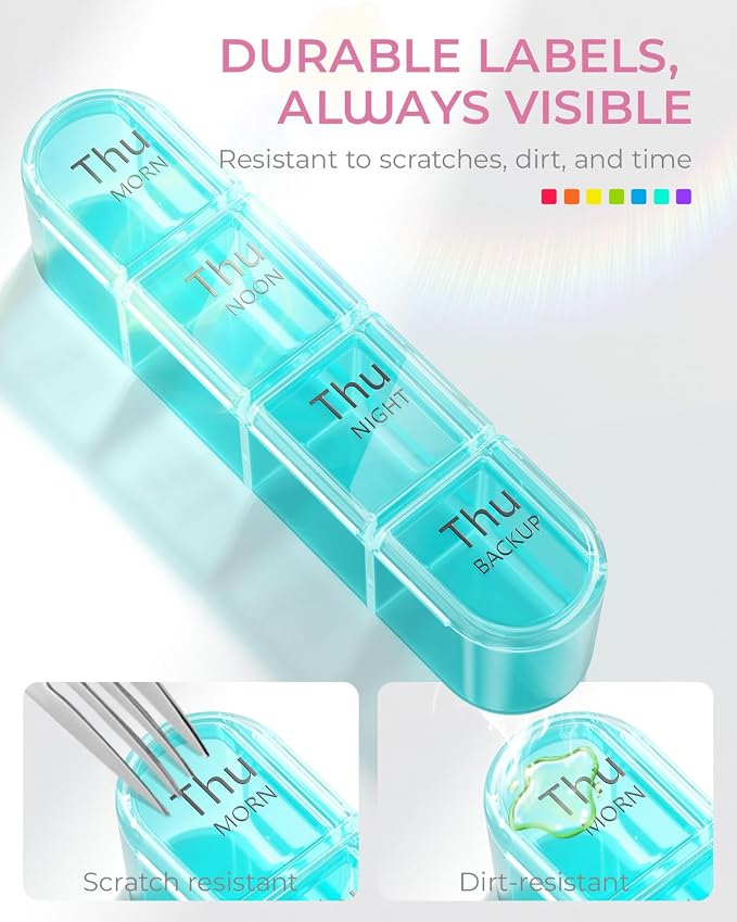 Odaro Weekly Pill Organizer 4 Times a Day, Daily Pill Box 7 Day, Large Travel Pill Case with 28 Compartment to Hold Medicine, Vitamin and Supplement - Pink Case