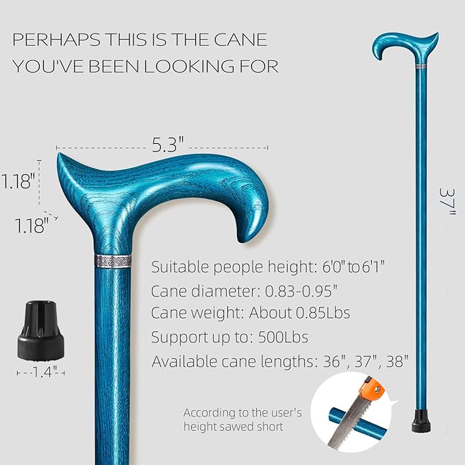 Walking Cane, Available in Multiple Inches Wooden Cane Support up to 500 Lbs, Suitable for Fancy Wooden Walking Cane for Men and Women with Extreme Demands