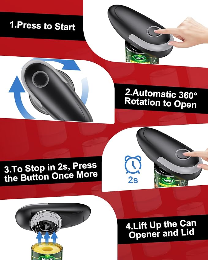 Electric Can Opener, One Touch Battery Operated Automatic Can Opener with Smooth Edge, Hands Free Can Openers for Seniors with Arthritis and Weak Hands, Kitchen Gadget Fits Most Standard Cans
