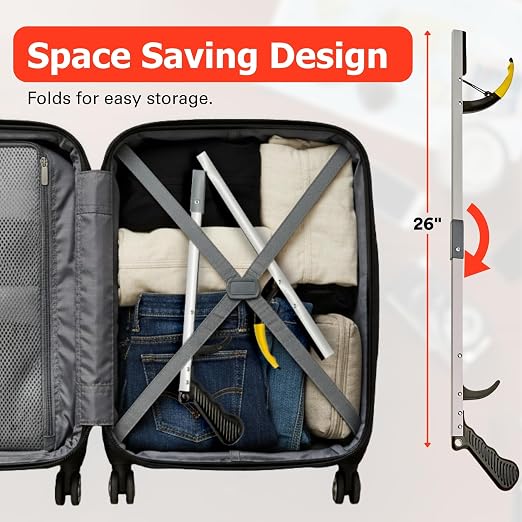 Sammons Preston Reacher, 26" Lightweight Grabber Reacher Tool with Magnetic Tip, Ergonomic Grip & Claw Jaw, Portable Reaching Aid for Seniors, Daily Living & Home Use, Standard Silver, Folding, 3 pack