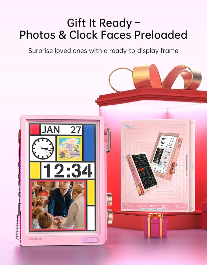 Divoom Times Frame 10.1-Inch WiFi Digital Picture Frame & Desk Display | 64GB, Free App, No Subscription Fees, Upload Photos/Videos, Calendar, Weather, Sports Scores, DIY Content, Pink