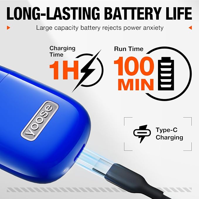yoose Nose Hair Trimmer for Men and Women, Alloy Unibody, Painless Trimming, IPX7 Waterproof, Washable, USB-C Rechargeable, Long-Lasing, Low Noise, Portable Travel Electric Nose Trimmer, Blue