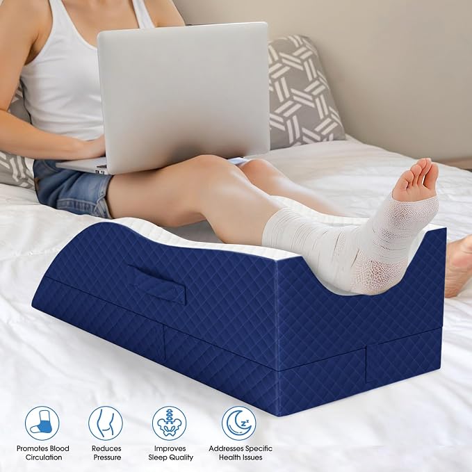 TranquilRelax Elevation Pillows for Leg After Surgery, Memory Foam Adjustable Wedge Pillow for Injury or Rest, Ankle Pillow for Sleeping Blood Circulation, Blue/Double Leg