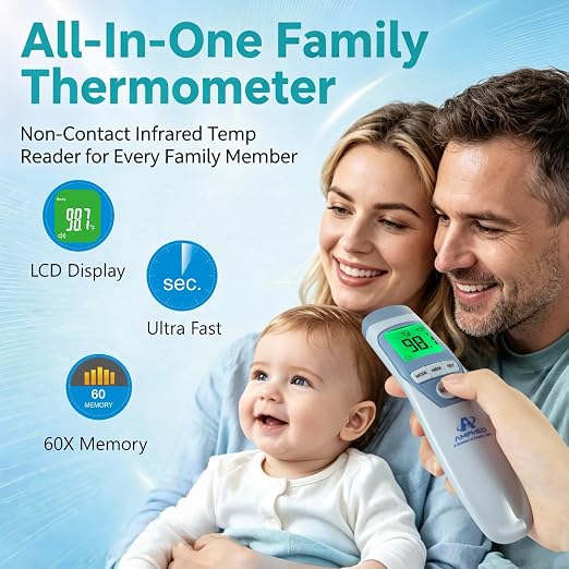 Medical No Touch Forehead Thermometer | Adults, Kids, Baby Thermometer, Fever Alarm, Memory Recall, 1 Sec Read