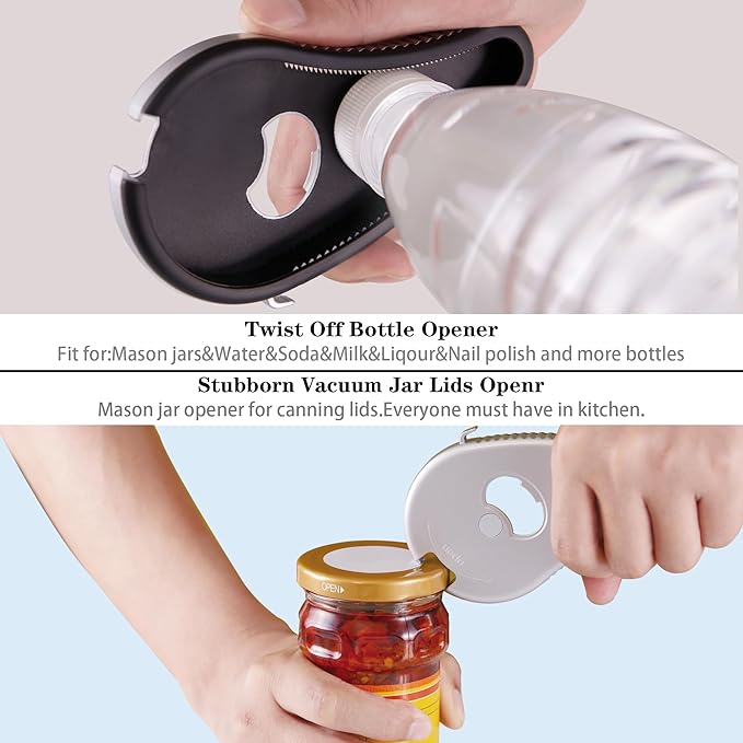 Multifunctional Bottle/Jar and Can Opener,Twist-Off Plastic Water Bottle,Pull Tab Soup,Magnet Beer Opener,for Weak Hands,Seniors,Elderly,Rheumatoid Arthritis,Lid Seal Remover (Black)