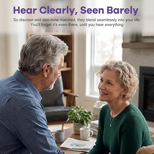 Hearing Aids with UV Cleaning Light, Rechargeable OTC Hearing Aids for Seniors and Adults, Noise Reduction, Battery Level Display, Premium Speech Clarity - Beige